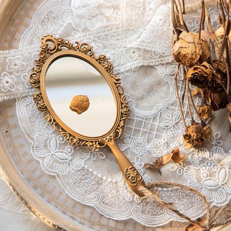 French Vintage Hand-Held Mirror (Small Filigree)