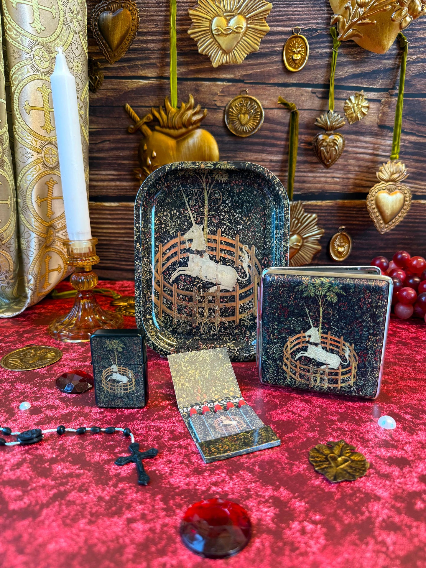 Medieval Unicorn Tapestry Stash Case