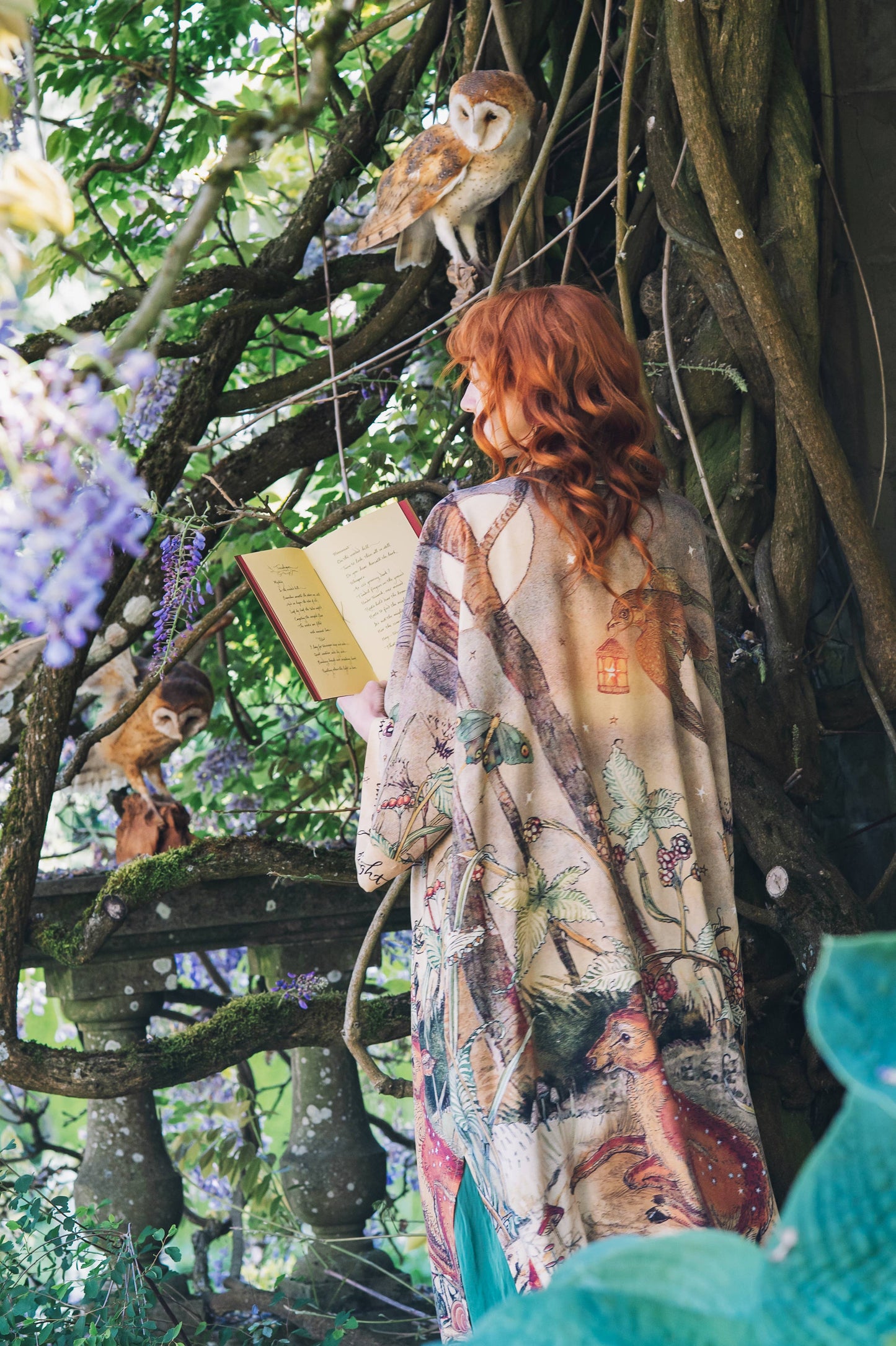 Lovelight Opera Duster Kimono Robe w/woodland deer & swallow