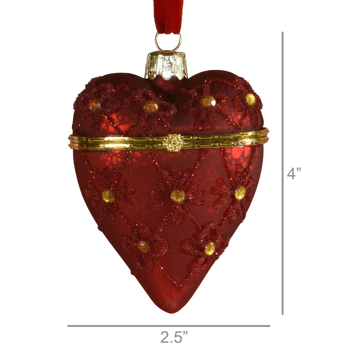 Red Bejeweled Glass Heart Locket Ornament