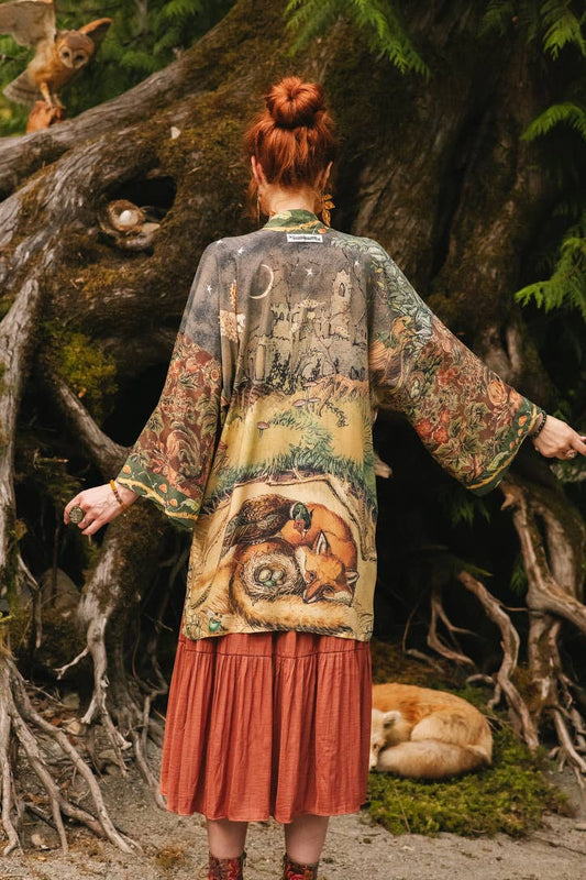 Woodland Wisdom Matinée Duster w/ Florals, Fox & Owl