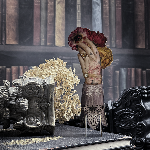 Victorian Hand with Flowers Bookmark Silhouette