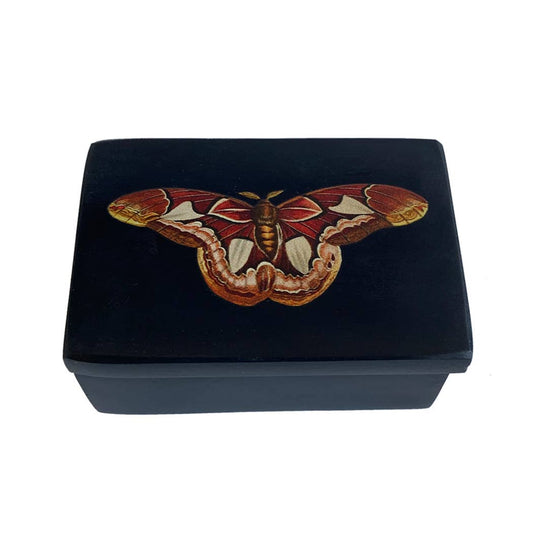 Atlas Moth Black Soapstone Trinket Box