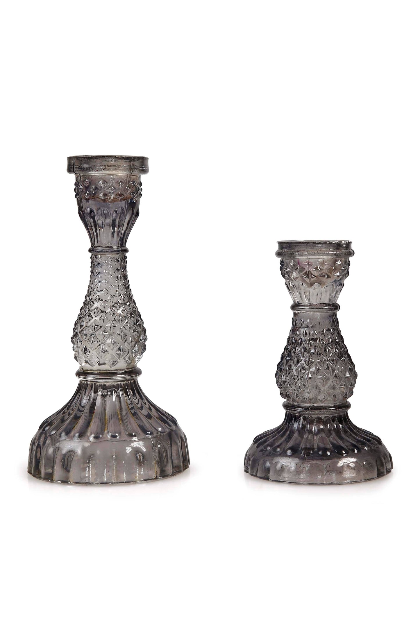Vintage Style Glass Candle Stick Holders (Set of 2 - Black)
