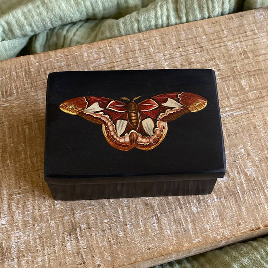 Atlas Moth Black Soapstone Trinket Box