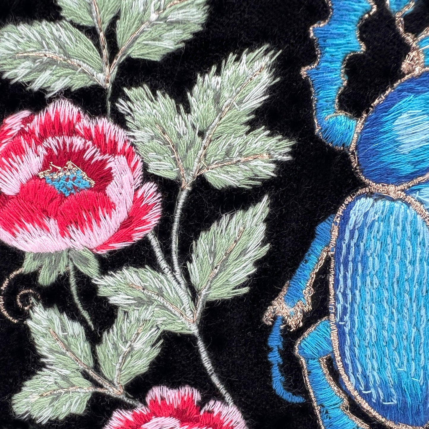 Beetle and Flowers - Sanctuary Embroidered Velvet Everything Pouch