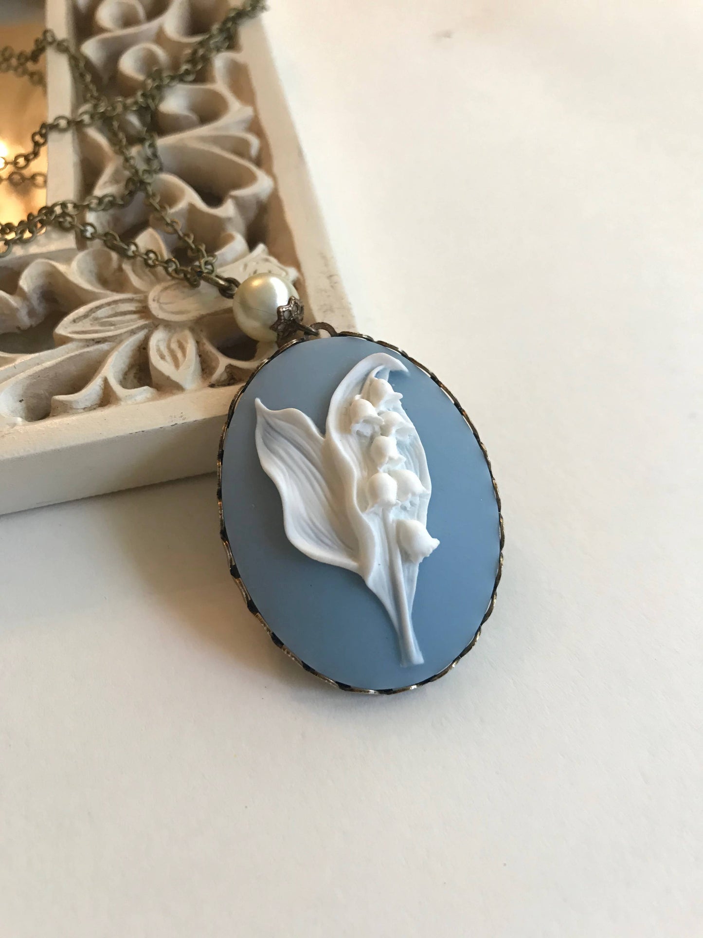 Blue Lily Of The Valley Cameo Necklace