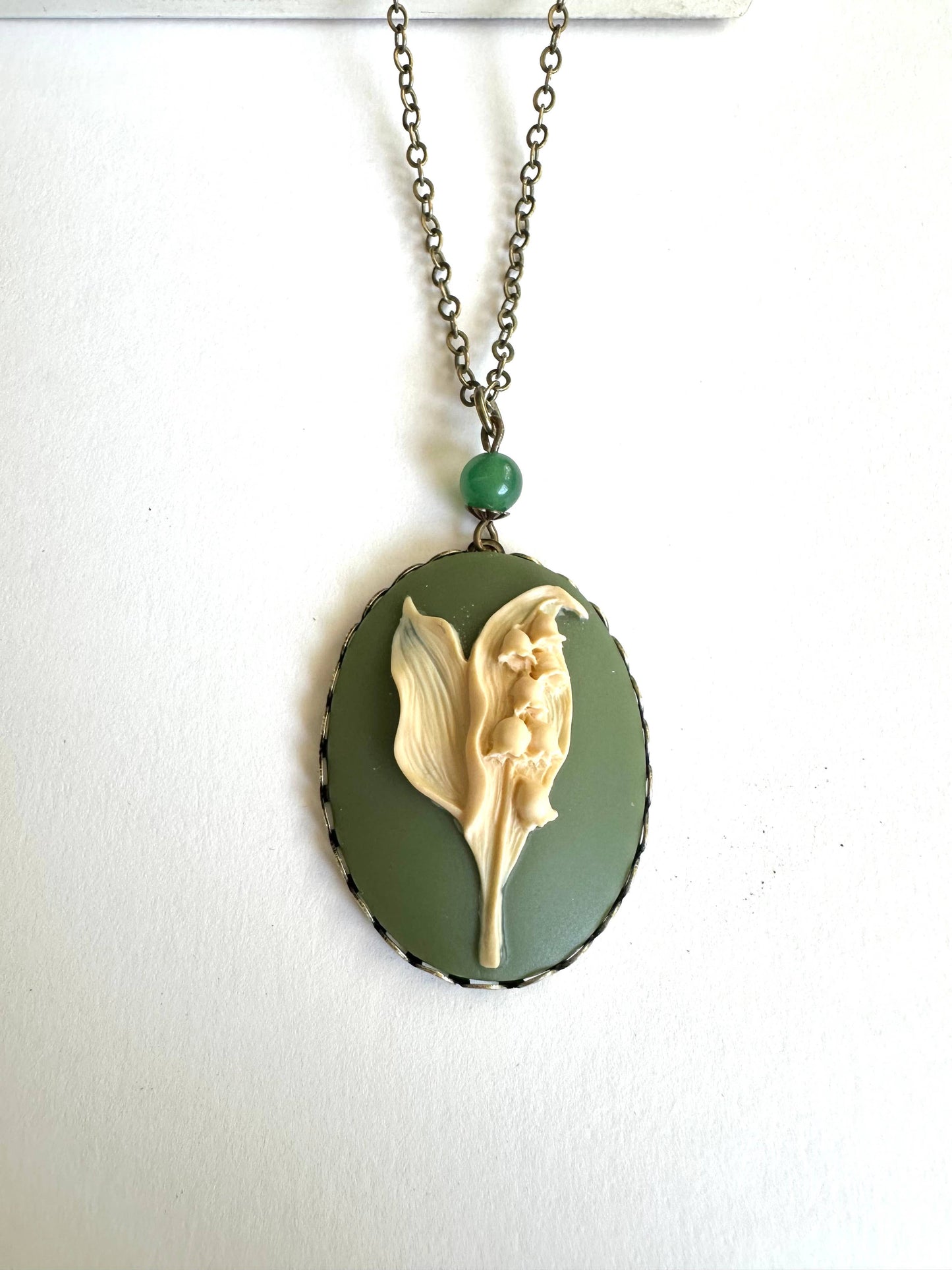 Green Lily Of The Valley Cameo Necklace