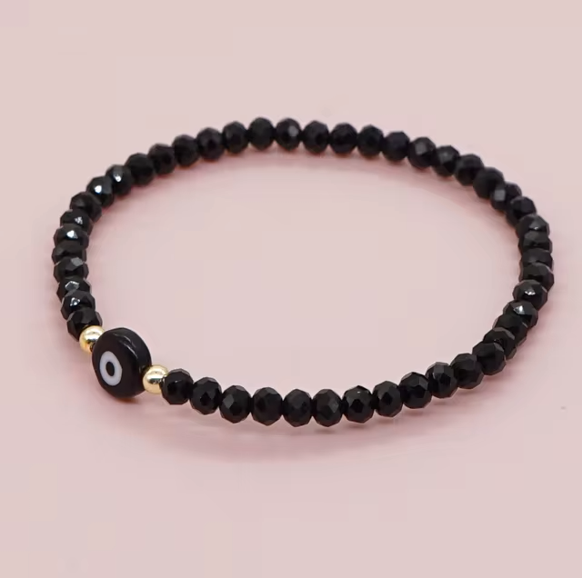 Evil Eye Bracelet - Small Black Glass Beads