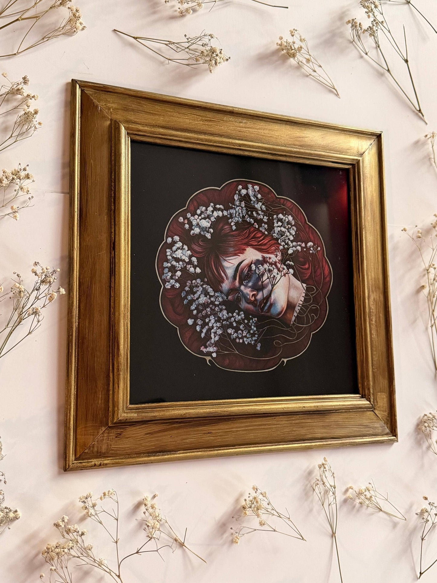 Framed Red Surreal Gothic Portrait Watercolor Print - All In My Head