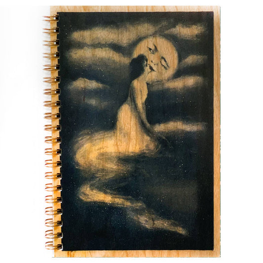 🌙 Wood Notebook Journal – Kiss the Moon 🌙