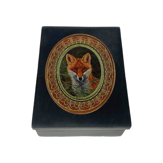 4" Red Fox Black Soapstone Decorative Box