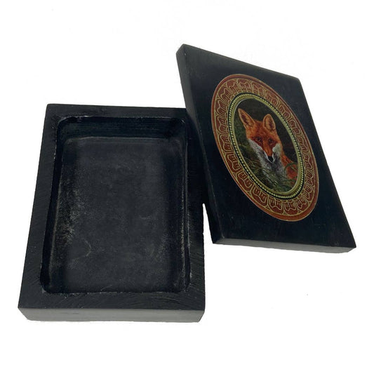 4" Red Fox Black Soapstone Decorative Box