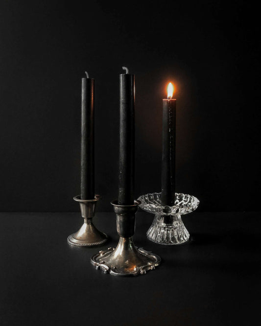 Graveyard Wanders - Black Beeswax Taper Candle