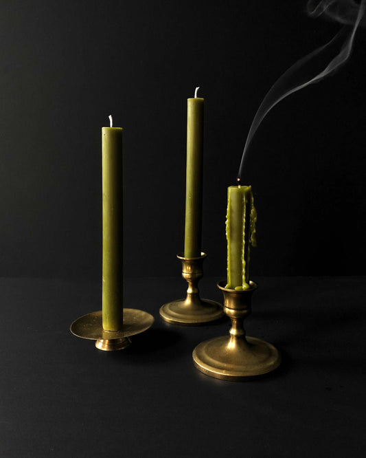 Graveyard Wanders - Moss Green Beeswax Taper Candle