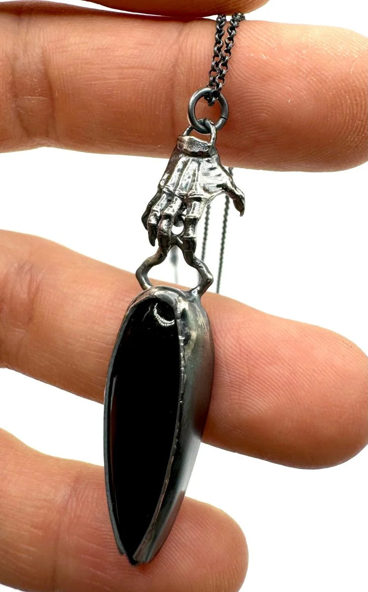 Hand Of Destiny With Black Onyx Necklace In Sterling Silver