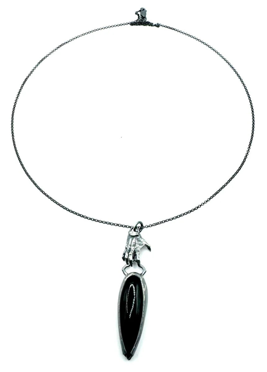 Hand Of Destiny With Black Onyx Necklace In Sterling Silver