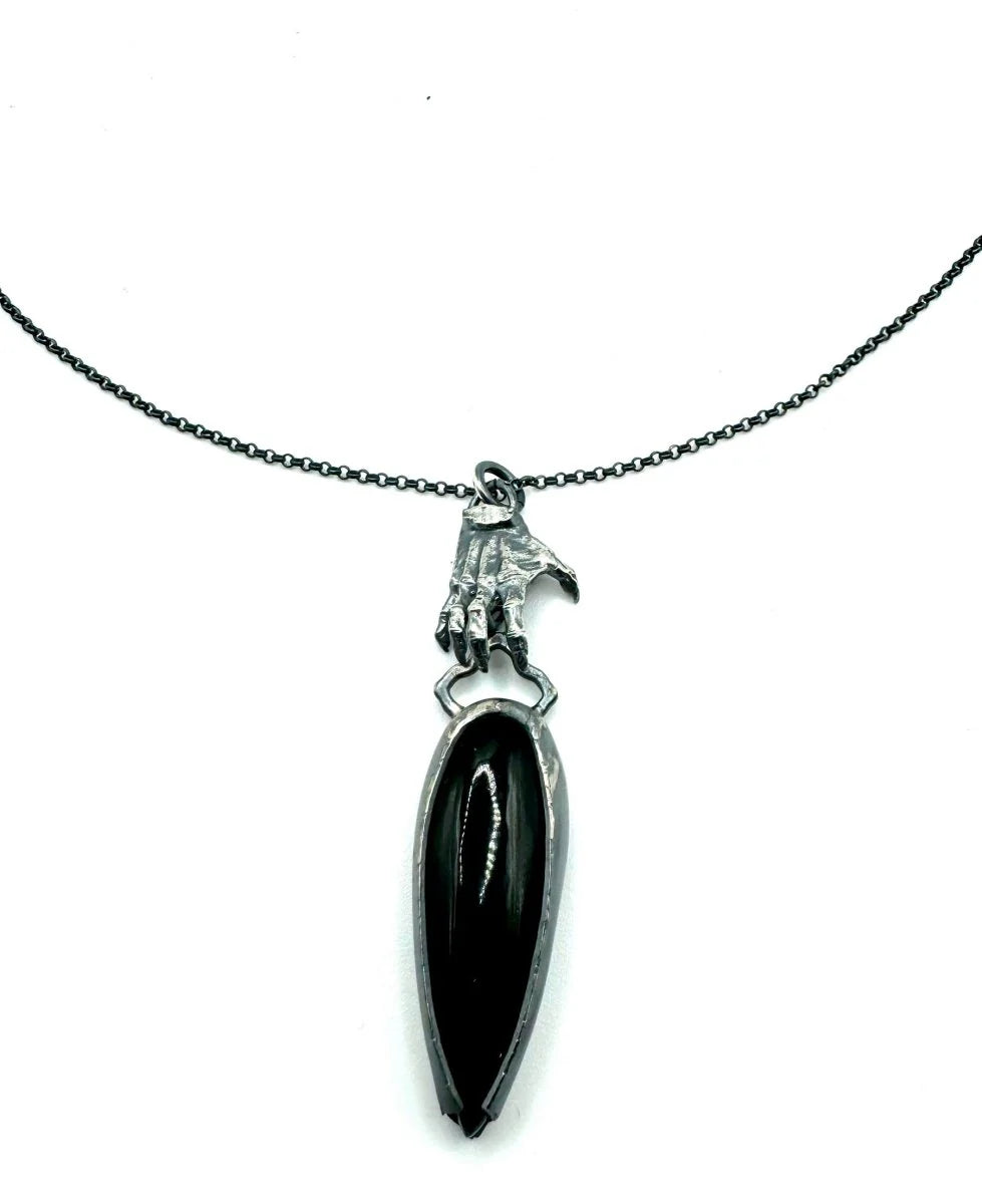 Hand Of Destiny With Black Onyx Necklace In Sterling Silver