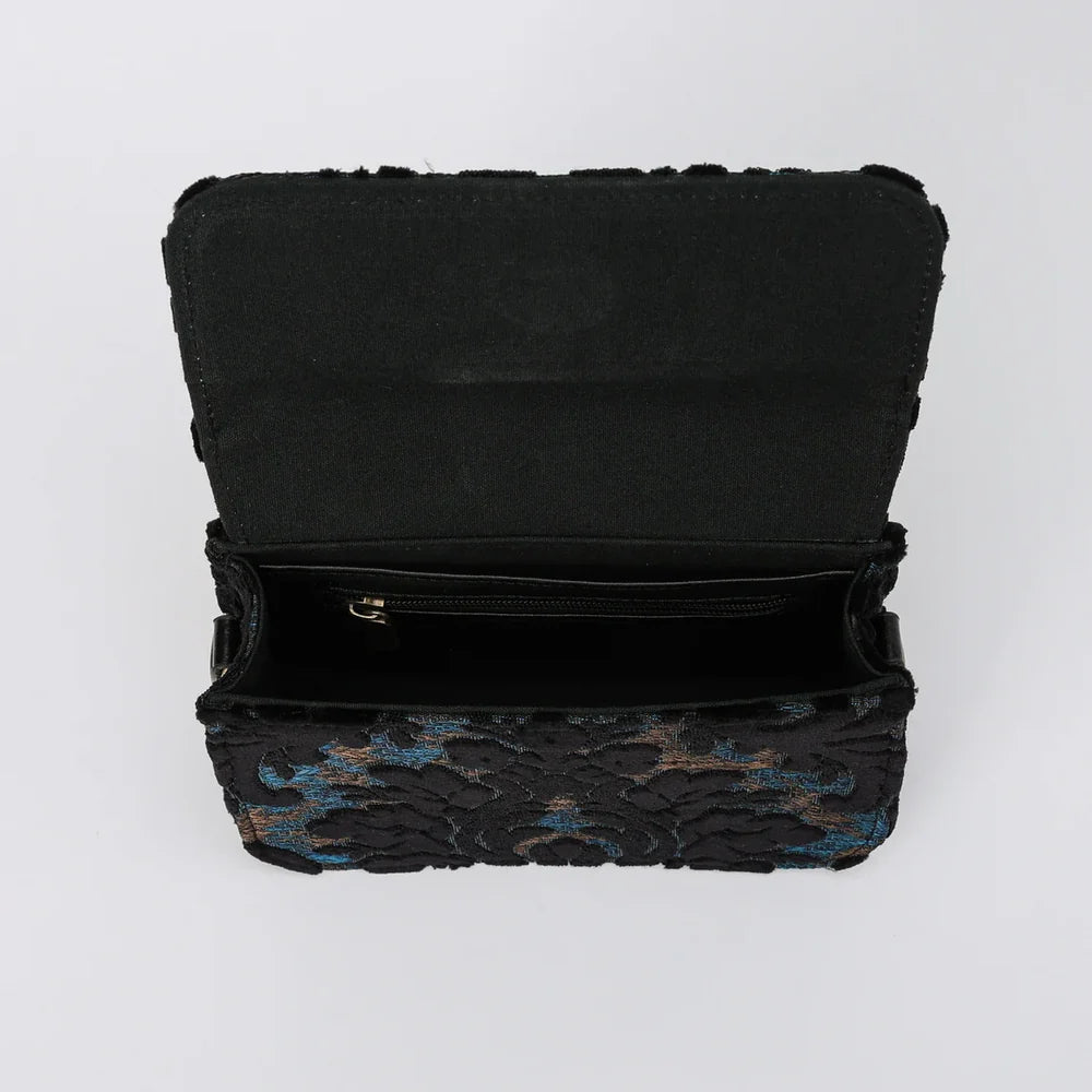 Burnout Velvet Black Flap Crossbody Bag
