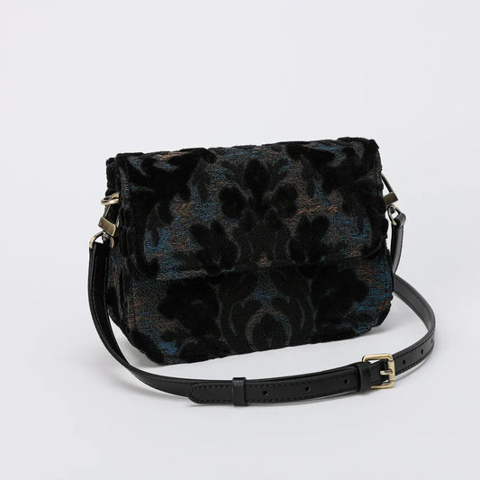 Burnout Velvet Black Flap Crossbody Bag