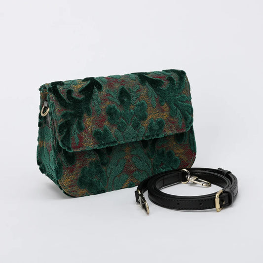 Burnout Velvet Jade Green Flap Crossbody Bag