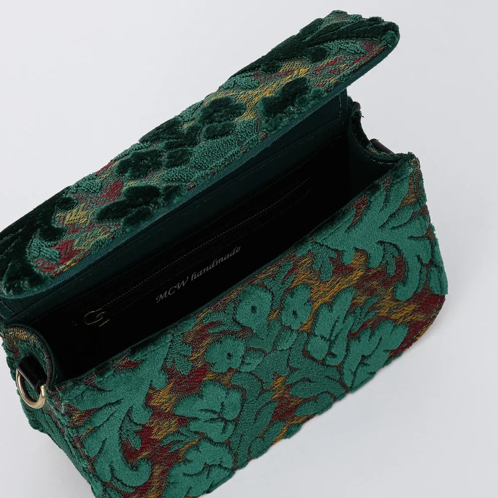 Burnout Velvet Jade Green Flap Crossbody Bag