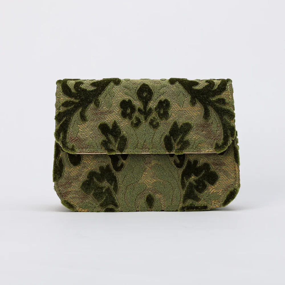 Burnout Velvet Fern Green Flap Crossbody Bag