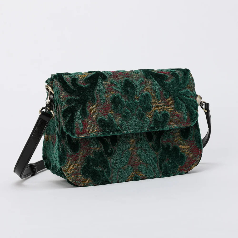 Burnout Velvet Black Flap Crossbody Bag