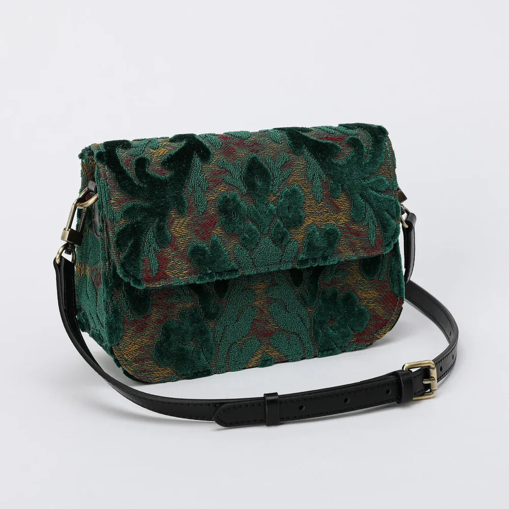Burnout Velvet Jade Green Flap Crossbody Bag