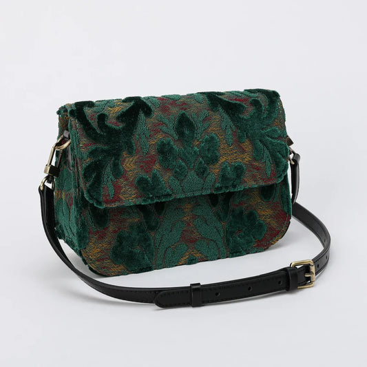 Burnout Velvet Jade Green Flap Crossbody Bag