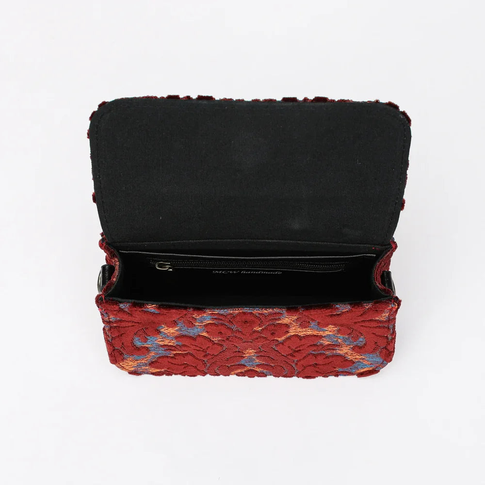 Burnout Velvet Wine Flap Crossbody Bag