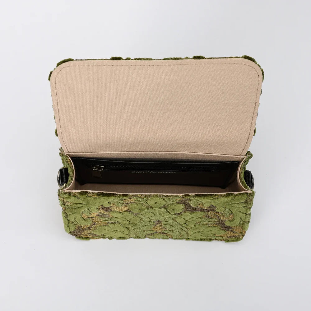 Burnout Velvet Fern Green Flap Crossbody Bag