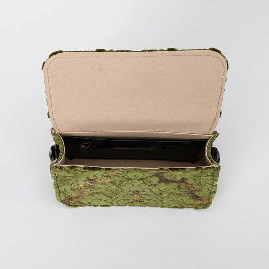 Burnout Velvet Fern Green Flap Crossbody Bag