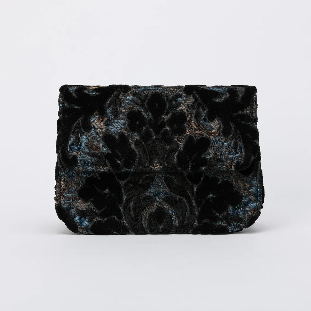 Burnout Velvet Black Flap Crossbody Bag