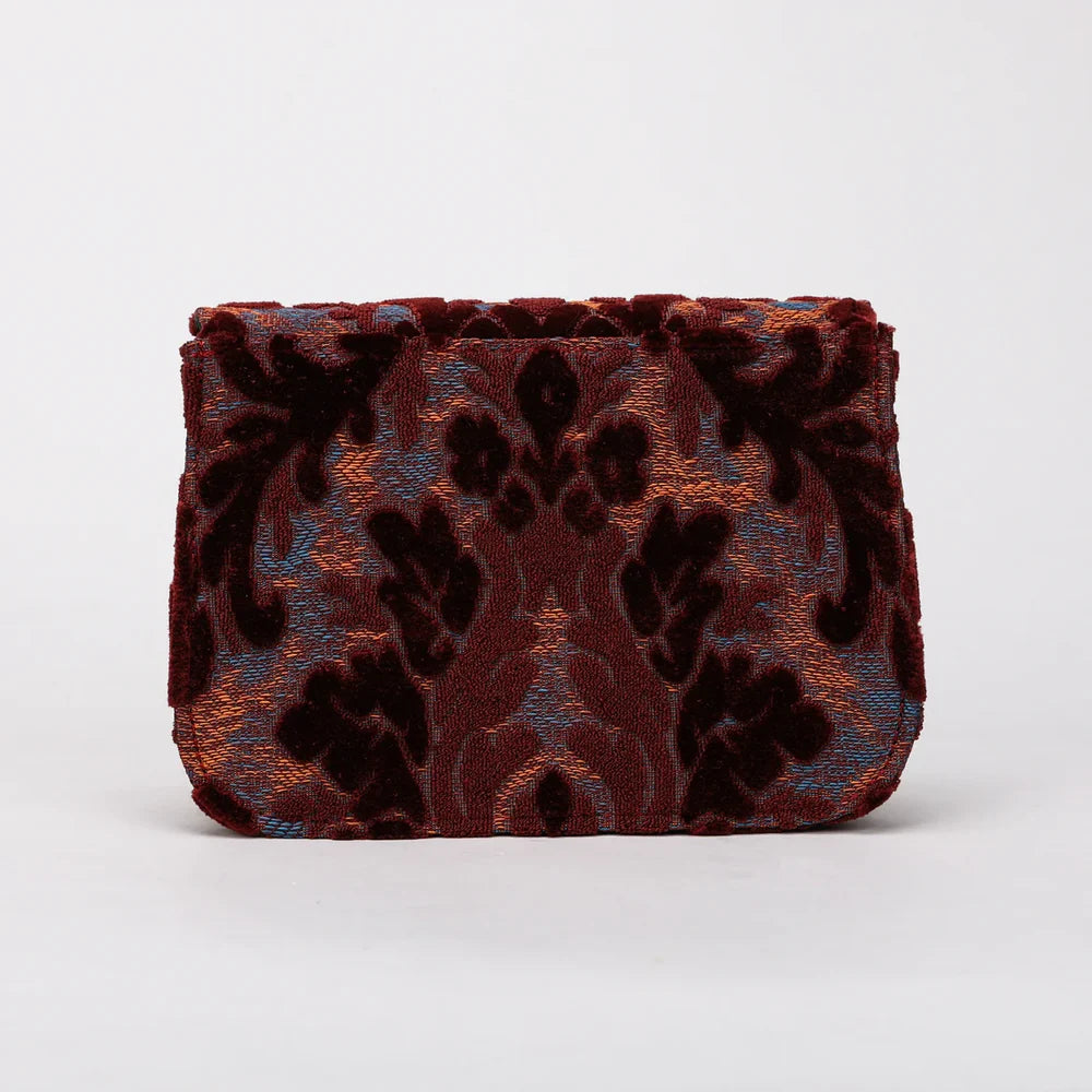 Burnout Velvet Wine Flap Crossbody Bag
