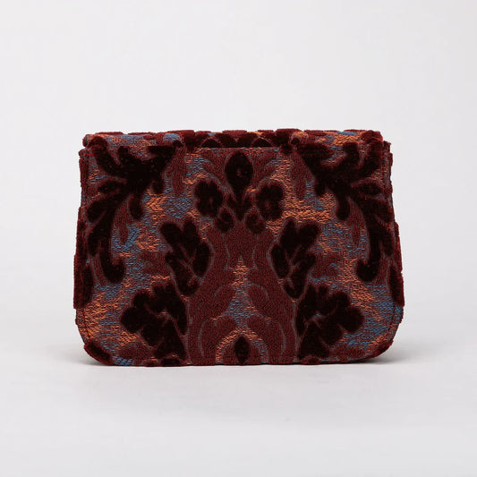 Burnout Velvet Wine Flap Crossbody Bag