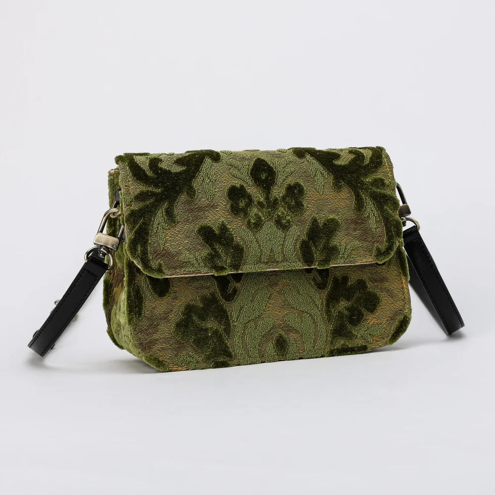 Burnout Velvet Fern Green Flap Crossbody Bag