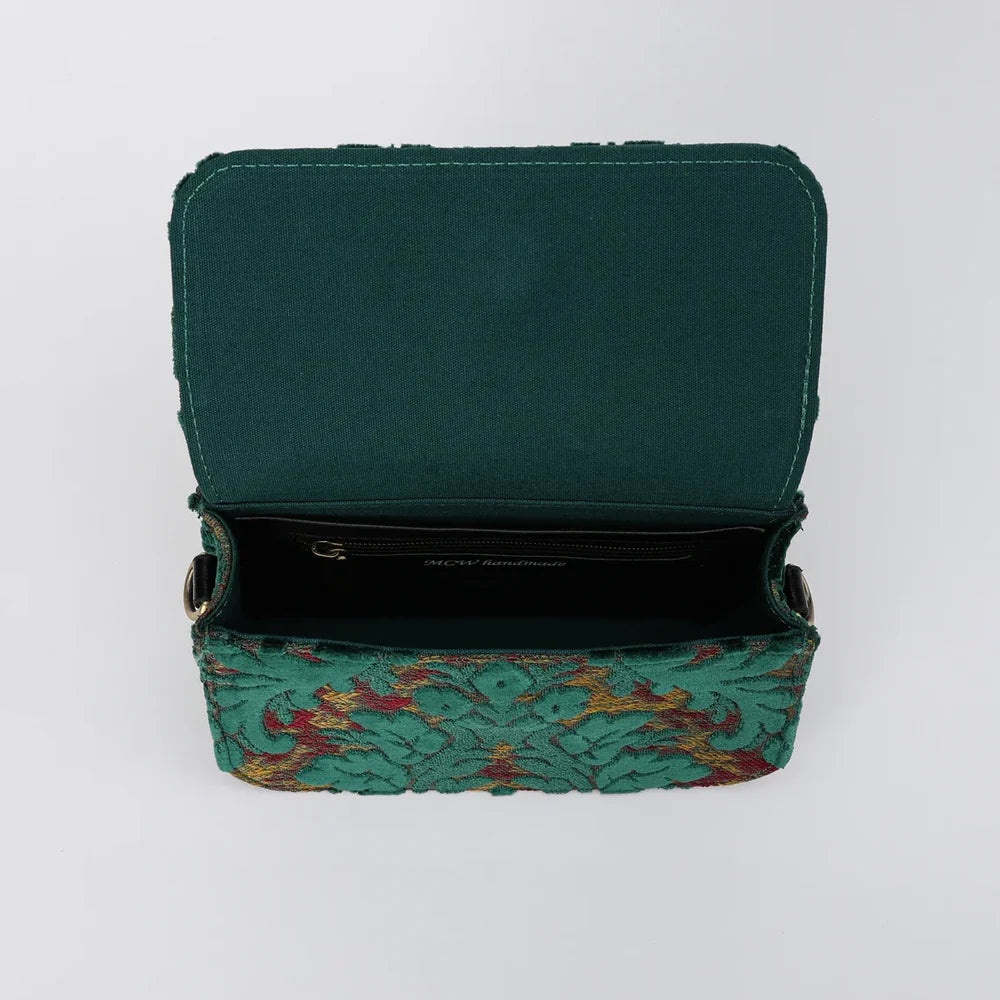 Burnout Velvet Jade Green Flap Crossbody Bag