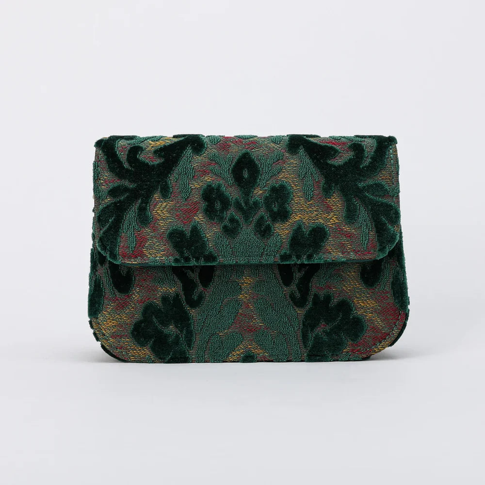 Burnout Velvet Jade Green Flap Crossbody Bag