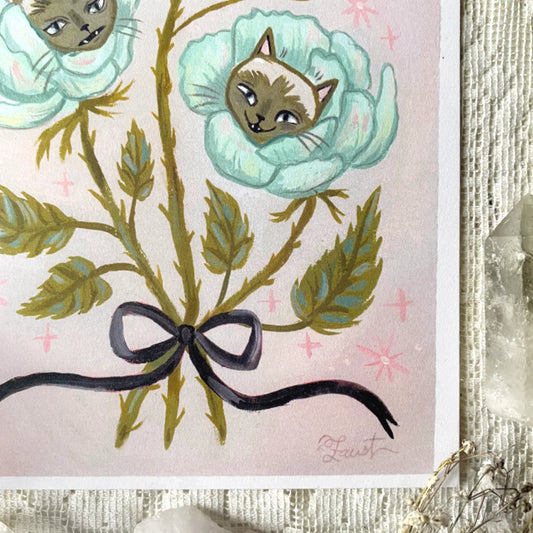 Siamese Cat Bouquet 5x7 Art Print by Olivia Faust