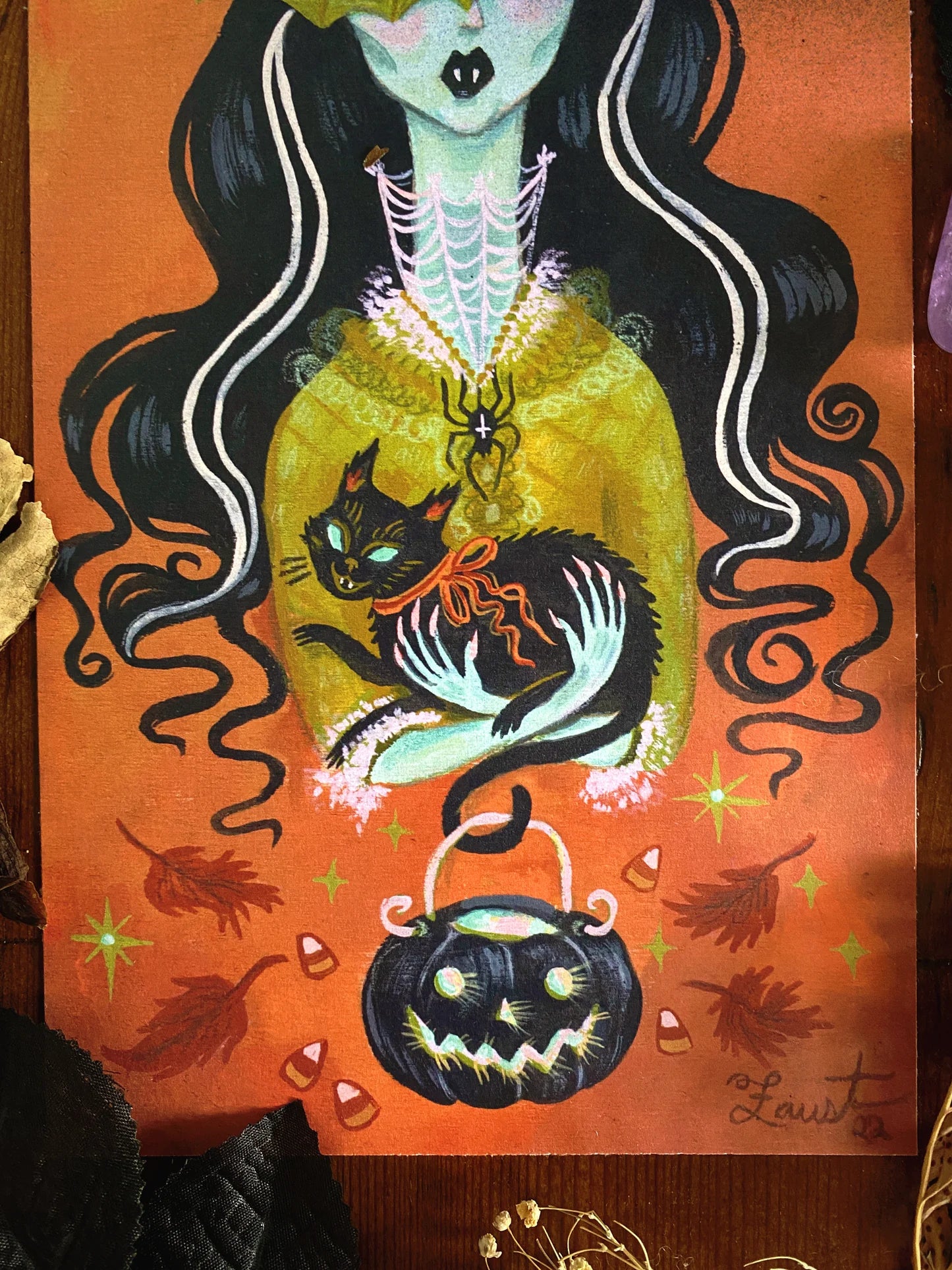 Halloween Glamour Queen 5.5x11 Art Print by Olivia Faust