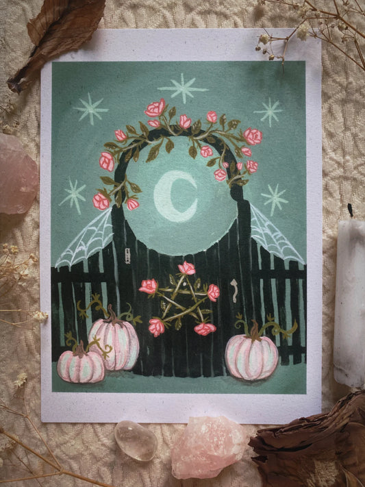 The Witch's Garden Gate 5x7 Art Print by Olivia Faust