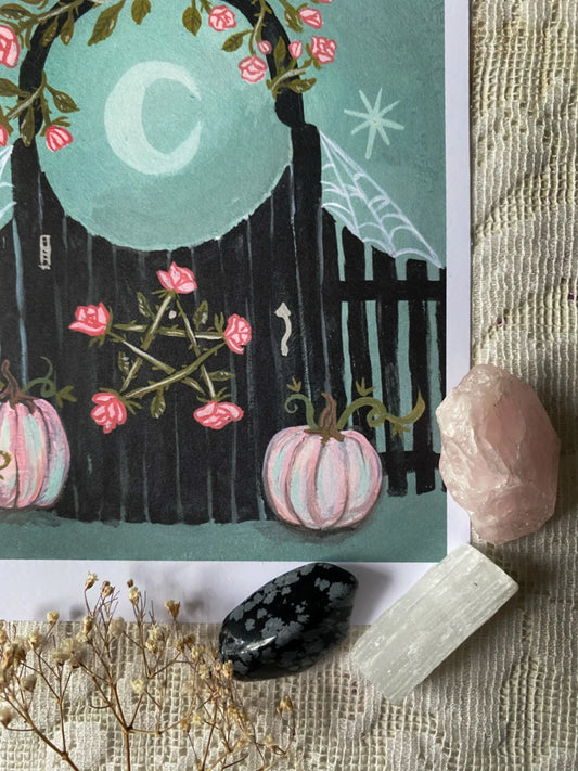 The Witch's Garden Gate 5x7 Art Print by Olivia Faust