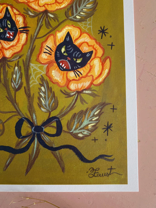 Spooky Cat Bouquet 5x7 Art Print by Olivia Faust