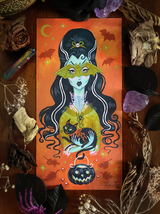 Halloween Glamour Queen 5.5x11 Art Print by Olivia Faust