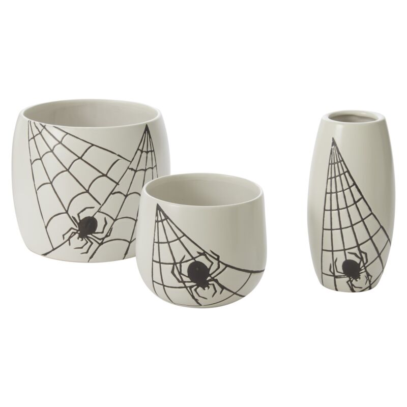 Spider Web Black & White Ceramics - Garden Vase & Pot Collection