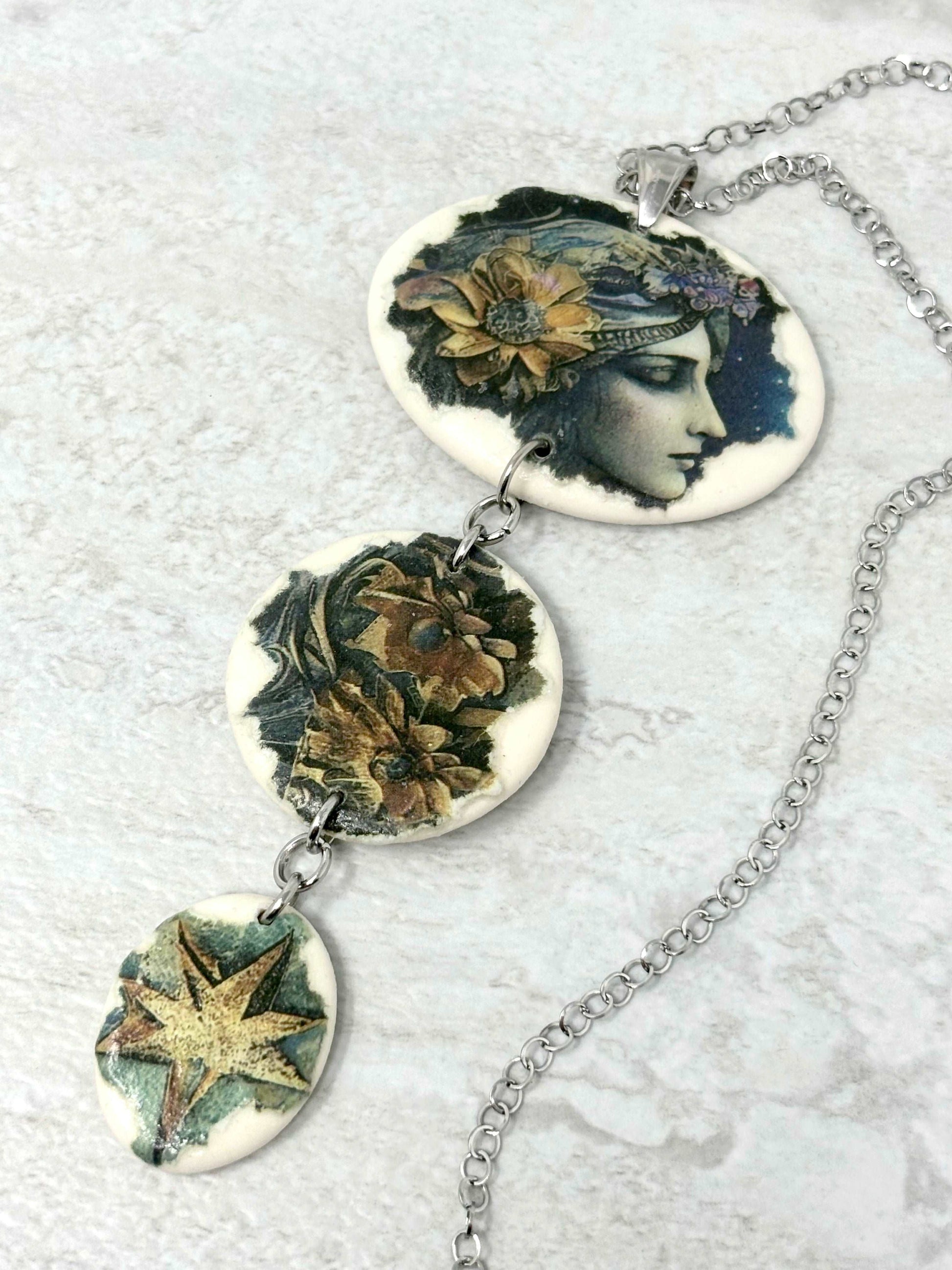 Celestial Floral 3 Drop Necklace by Elysian Designs