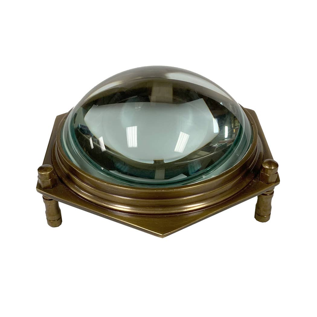 Antiqued Brass Hexagonal Dome Desk Magnifier