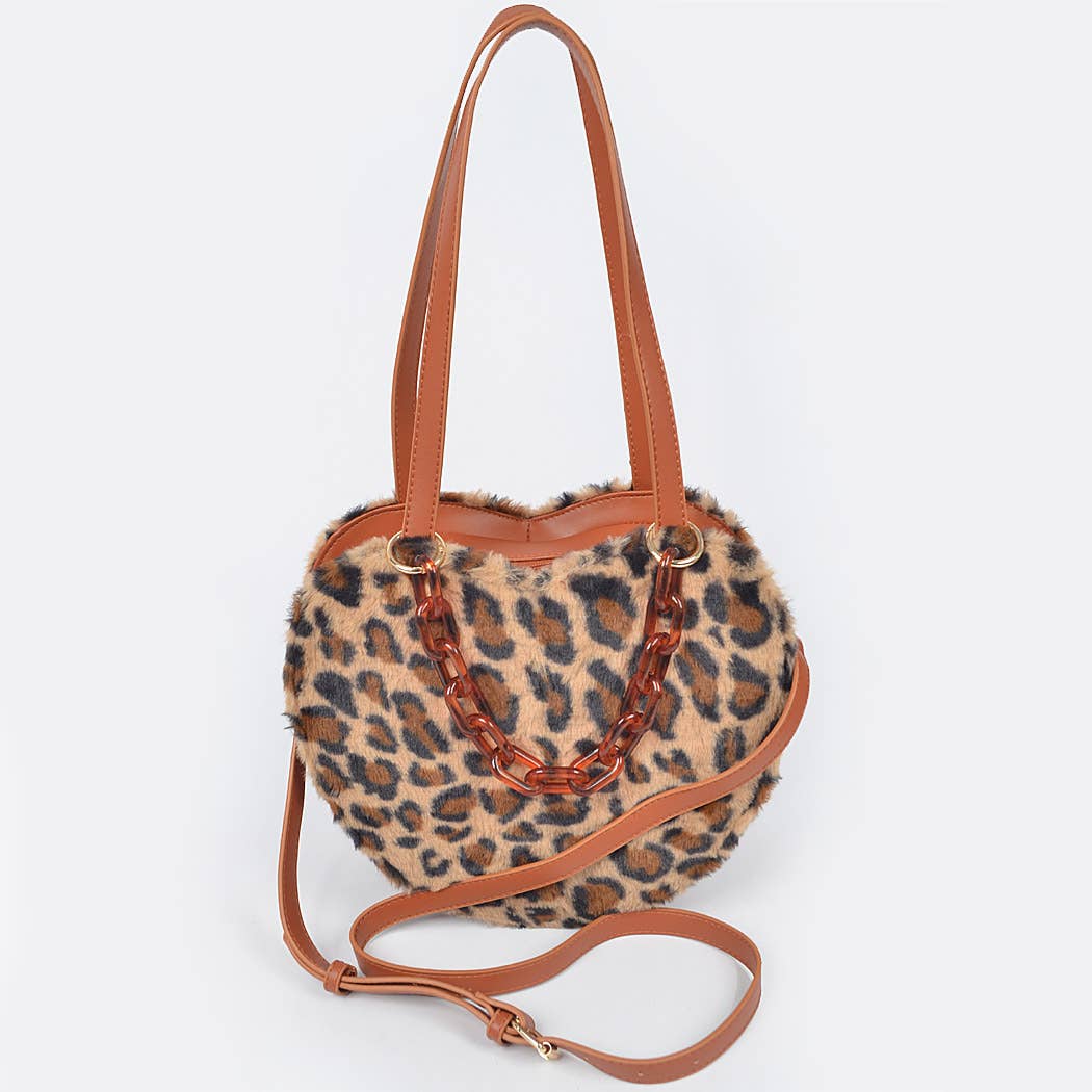 Faux Fur Heart Shape Purse With Adjustable Shoulder Bag