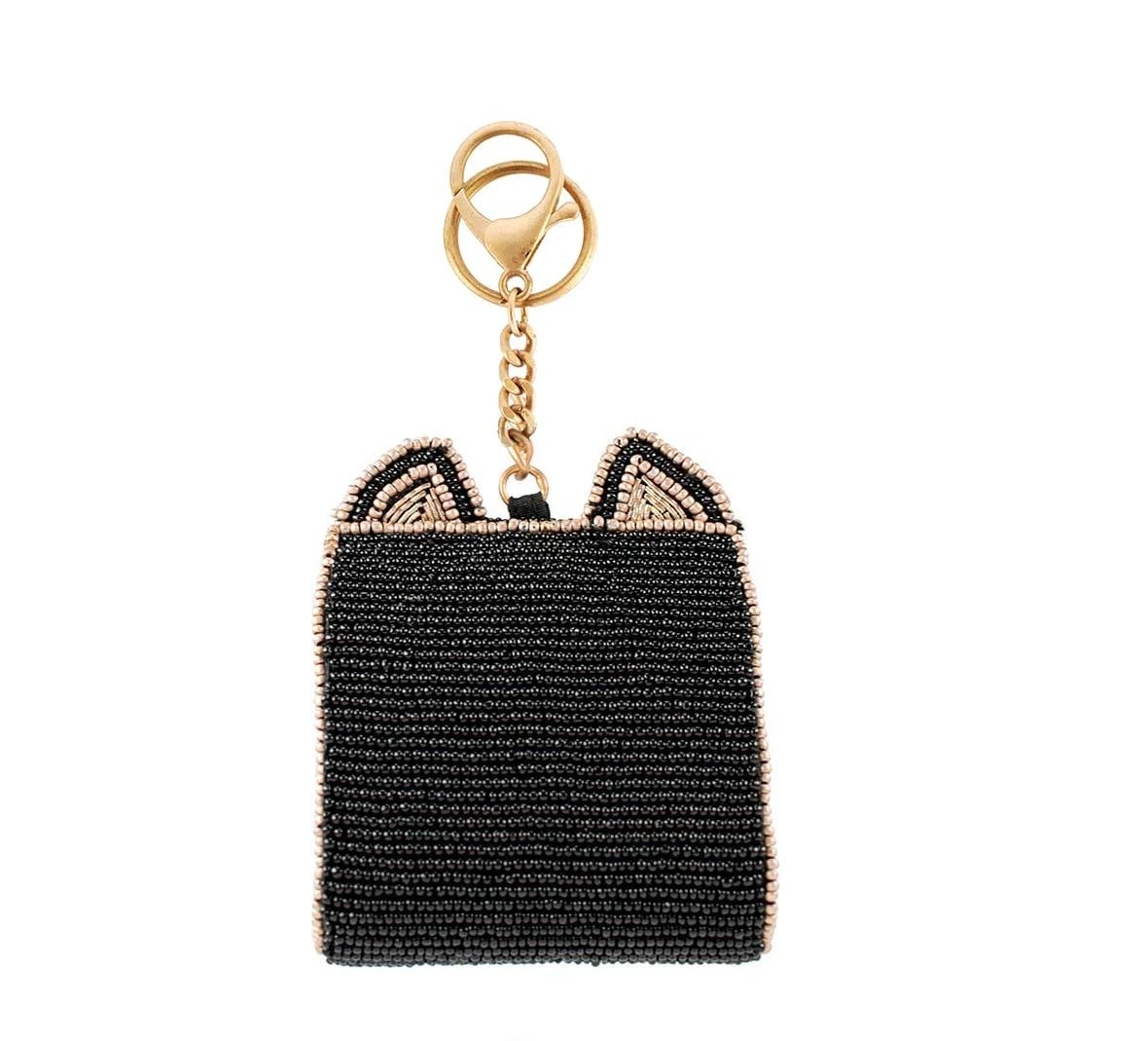 Black Cat Earbud Case/Keychain Wallet - Hand Beaded